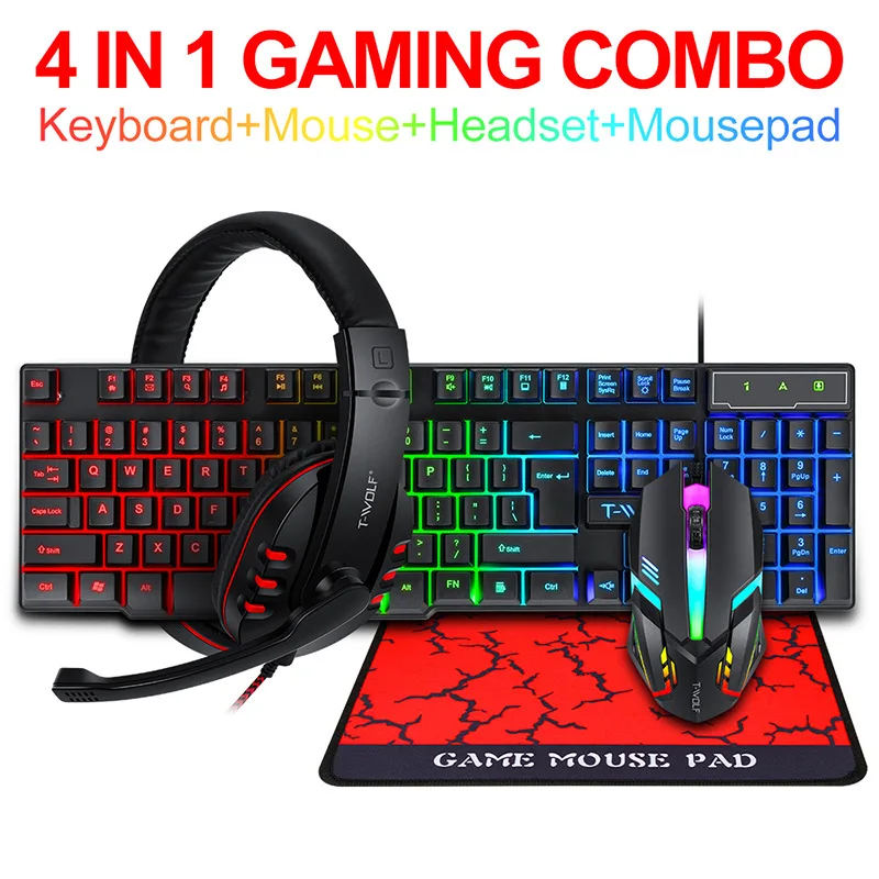 Gaming Keyboard Mouse Set - Conjunto de Acessórios Gamer T-WOLF TF800